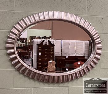 Oval Mirror with Scalloped Silver Frame