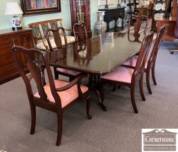 Ethan Allen Solid Cherry Pedestal Table with 2 Leaves and 6 Chairs
