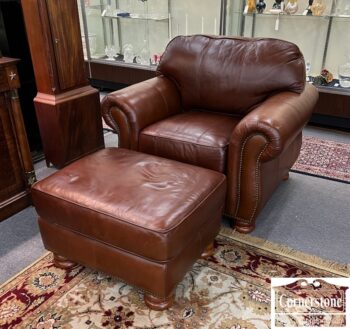 12588-3-Brown Leather Chair and Ottoman