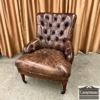 12663-5-Brown Leather Tufted Back Chair