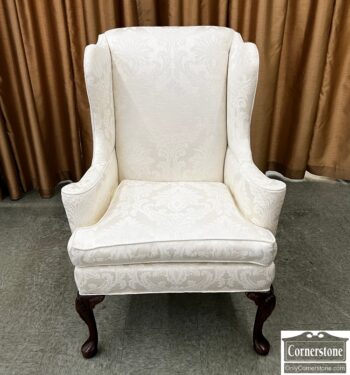 12899-1-White Damask Wing Chair
