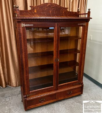 12919-1-Victorian Oak 2 Door Bookcase