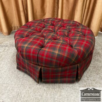 13022-5-Round Red Plaid Tufted Ottoman