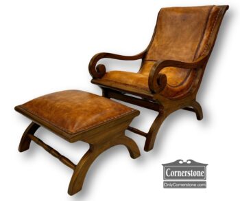 13382-1-Leather Curule Chair and Ottoman