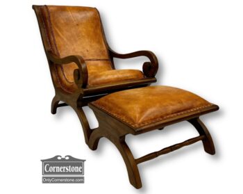 13382-2-Leather Curule Chair and Ottoman