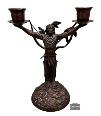 14207-1-Antique Bronze Native American Candlestick