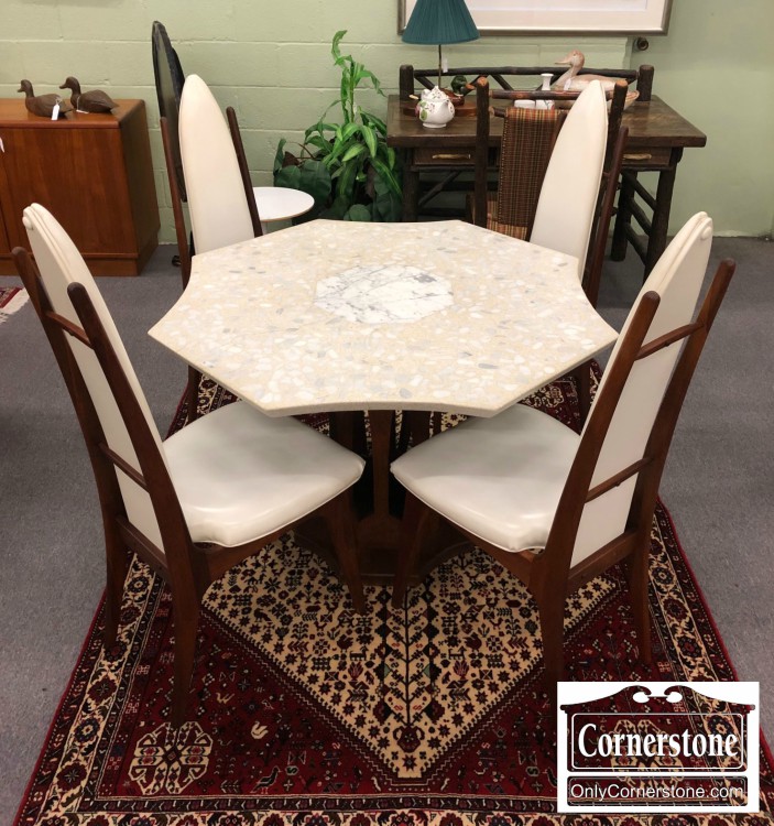 Teak Mid Century Modern Stone Top Table With 4 Chairs Baltimore 3959 3077 Mid Century Mod Teak Base Stone Top Tbl And 4 Chairs