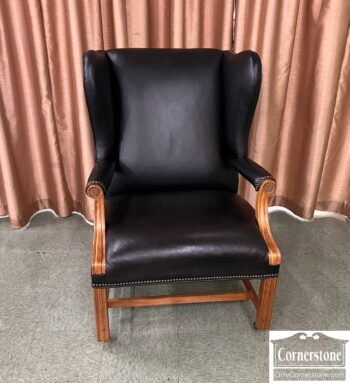 5001-2839-Black Leather Wing Chair