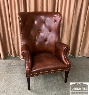 5005-1122-Hickory Tufted Back Leather Wing Chair