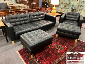 5005-4-Blk Leather Sofa Chair Ottomans