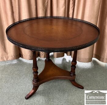 Round Leather Top Table with Gallery