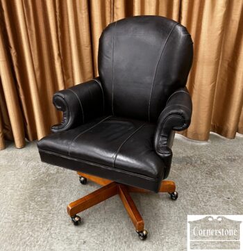5020-1097-Arhaus Black Leather Desk Chair