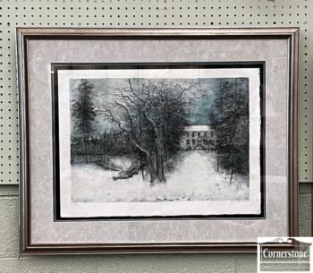 5020-1136-Bernard Gantner Litho Mansion in Trees