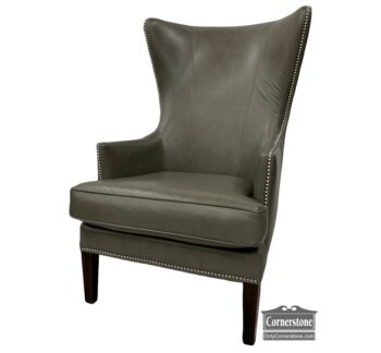 5020-1490-Bassett Gray Leather Wingback Chair