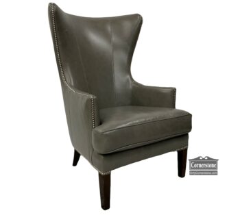 5020-1491-Bassett Gray Leather Wingback Chair