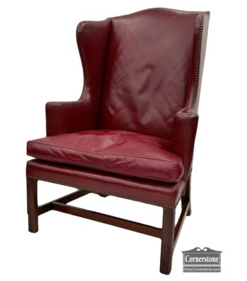 5020-1828-Red Leather Wing Chair