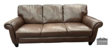 5020-1869-Brown Leather 3 Cushion Sofa