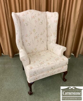 5021-48-Ideal Furniture White Floral Wing Chair