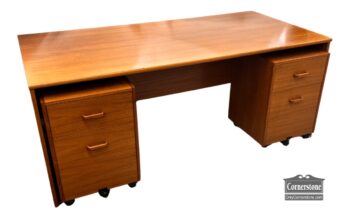 5026-44-Teak Executive Desk 2 Rolling File Cabinets