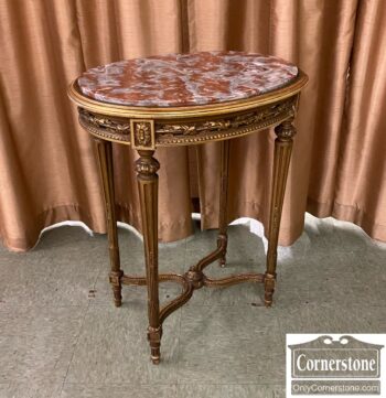 5200-45-Gilt Oval French Style Marble Top Stand