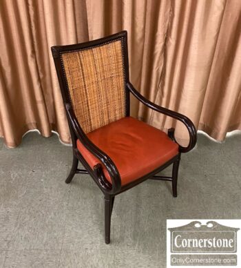5966-2011-Arm Chair Wicker Back Leather Seat
