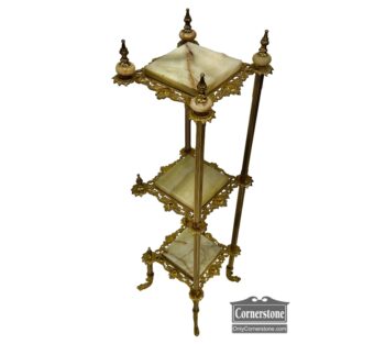 6001-2694-Victorian Brass Onyx 3 Tier STand