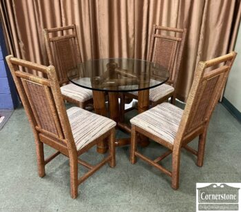 6015-30X-Glass Top Table Bamboo Base 4 Chairs