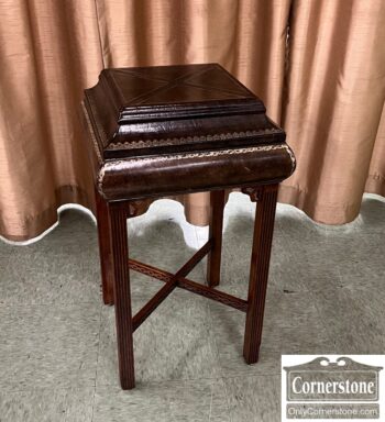 Lineage Home Furnishings Leather Covered Accent Table with Stretcher Base