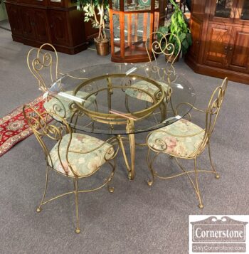 8020-1-Rnd Glass Top Table 4 Arm Chairs