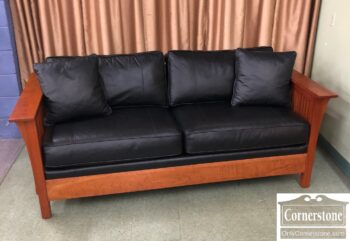 8419-5-Stickley Mission Style Blk Leather Settee