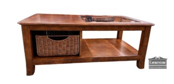 8563-3-Coffee Table w Inset Glass and Basket