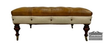 9070-2-Tufted Leather and Fabric Ottoman