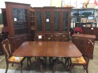 Henkel Harris Solid Cherry Table, Chairs, Breakfront, Corner Cabinet and Server.